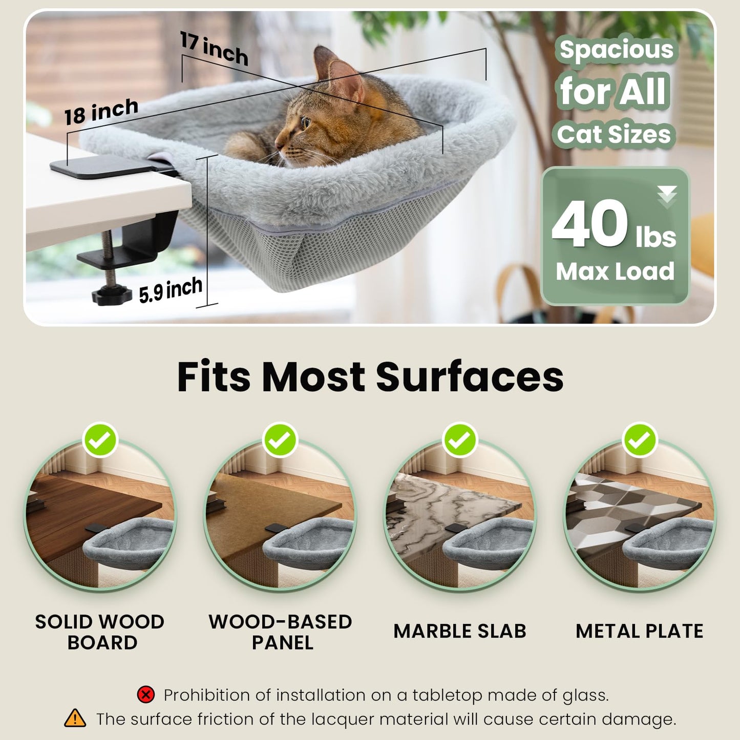JUNSPOW Cama de Escritorio para Gatos (Soporta 40 Lbs)