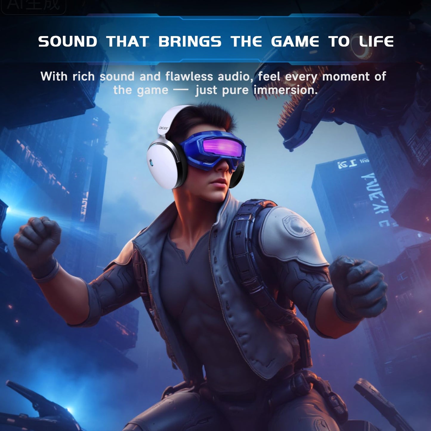 Acer 2.4GHz Wireless Gaming Headsets for PS5, PS4, PC, Switch, Tri-Mode Gaming Headphones with Noise Canceling Mic, Stereo Sound, 40+Hr Battery, 50mm Drivers - White