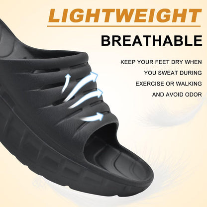 KuaiLu Mens Recovery Sandals Orthotic Arch Support Open Toe Sport Slides Thick Cushion Orthopedic Plantar Fasciitis Slip On Wide Width Summer Pool Beach Waterproof Walking Slippers Black