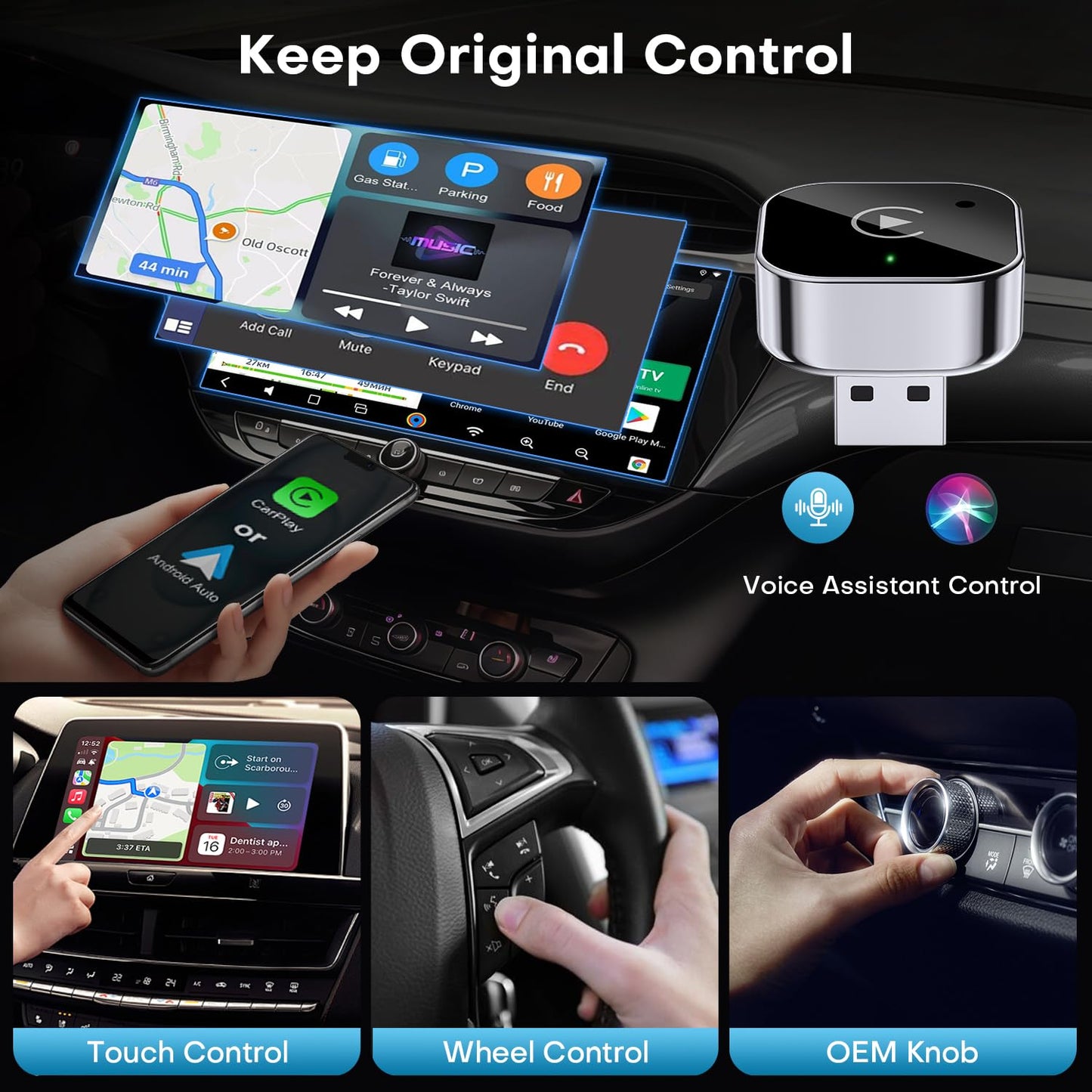 Adaptador Inalámbrico 2 en 1 para CarPlay y Android Auto (Negro)