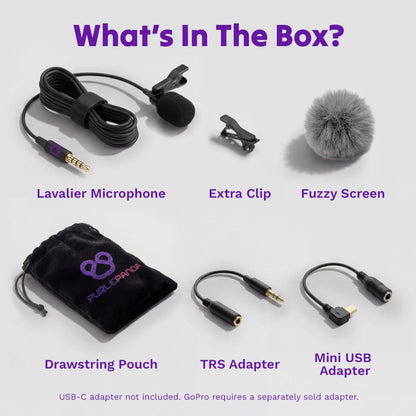 Purple Panda Wired Lavalier Microphone Omnidirectional – Attachable Lapel Mic Compatible with GoPro, DJI, Insta360, Tablet, iPad, DSLR, Camera, Ideal for Social Media Content Creators