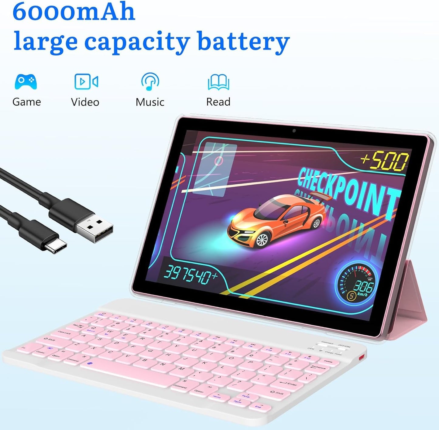 IWEGGO Android 15 Tablet, 10 Inch 18GB RAM+128GB ROM/ 2TB Expandable Tablet, 2.0GHz Quad-core Processor, 1280*800 HD Touch Screen, 5G WiFi6 BT 5.0, 2 in 1 Tablets with Keyboard Case Mouse Stylus Pink