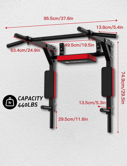 Barra de dominadas y estación de fondos de pared CRYSTAL FIT (Soporta 440 lbs)