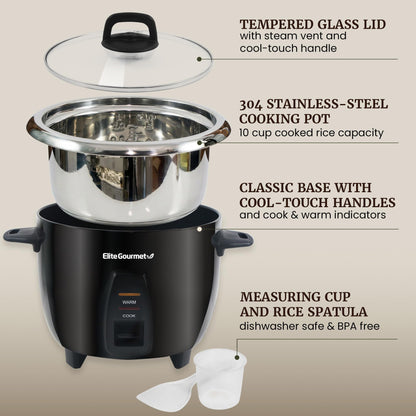 Elite Gourmet Olla Arrocera Eléctrica (Negro / Modelo ERC2010B#)