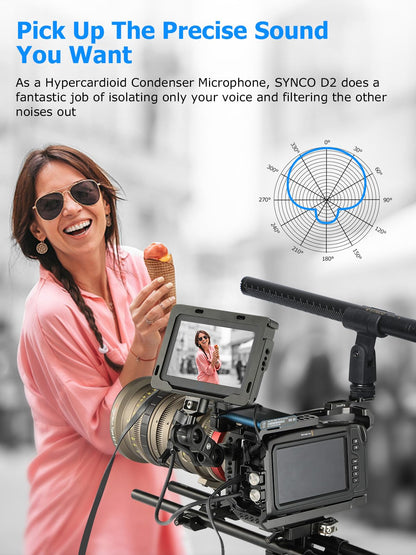 SYNCO D2 XLR Shotgun Microphone, Hypercardioid Condenser Mic for Camcorder, DSLR for Camera Smartphone PC & DSLR Video Recording, Professional Mic for Filmmakers Interviews YouTube & Vlogging