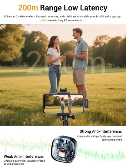 GODOX C01 KIT2 Wireless Microphone, 48kHz/24-bit Professional Lavalier Mic 60W Fast Charging Mini Microphones 7g Ultralight,54H,Noise Reduction,200M Low Latency (2TX+1RX+USB-C+Charging Case)