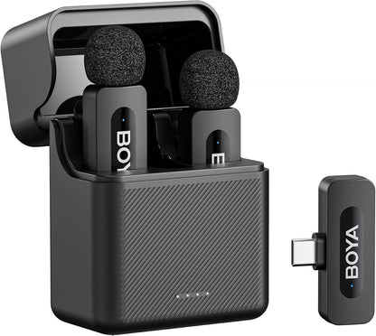 BOYA V30 Wireless Lavalier Microphone for iPhone/Android/PC/Laptop with USB-C Port, 36H Battery Life with Charging Case, Noise Canceling Clip on Lapel Microphone Wireless Mini Mic for Video Recording