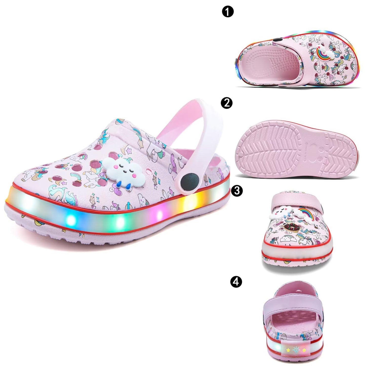 XPKWS Toddler Kids Clogs Boys Girls LED Garden Shoes Light up Sandals Slip on Quick Dry Beach Slippers (DJS-Pink