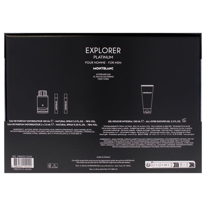 Mont Blanc Set de Regalo Explorer Platinum de 4 Piezas para Hombre (3.3 oz, 2 x 0.25 oz y 3.3 oz / EDP Spray)