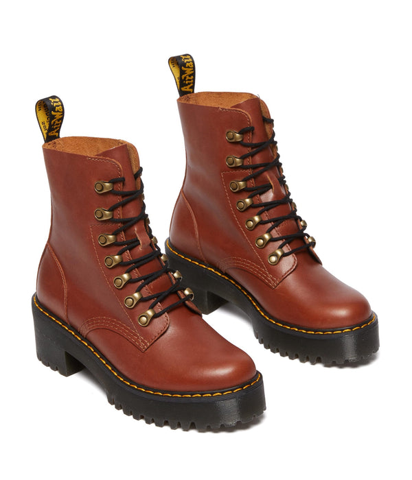 Dr. Martens Women's Leona Leather Heeled Boot, Saddle Tan Farrier