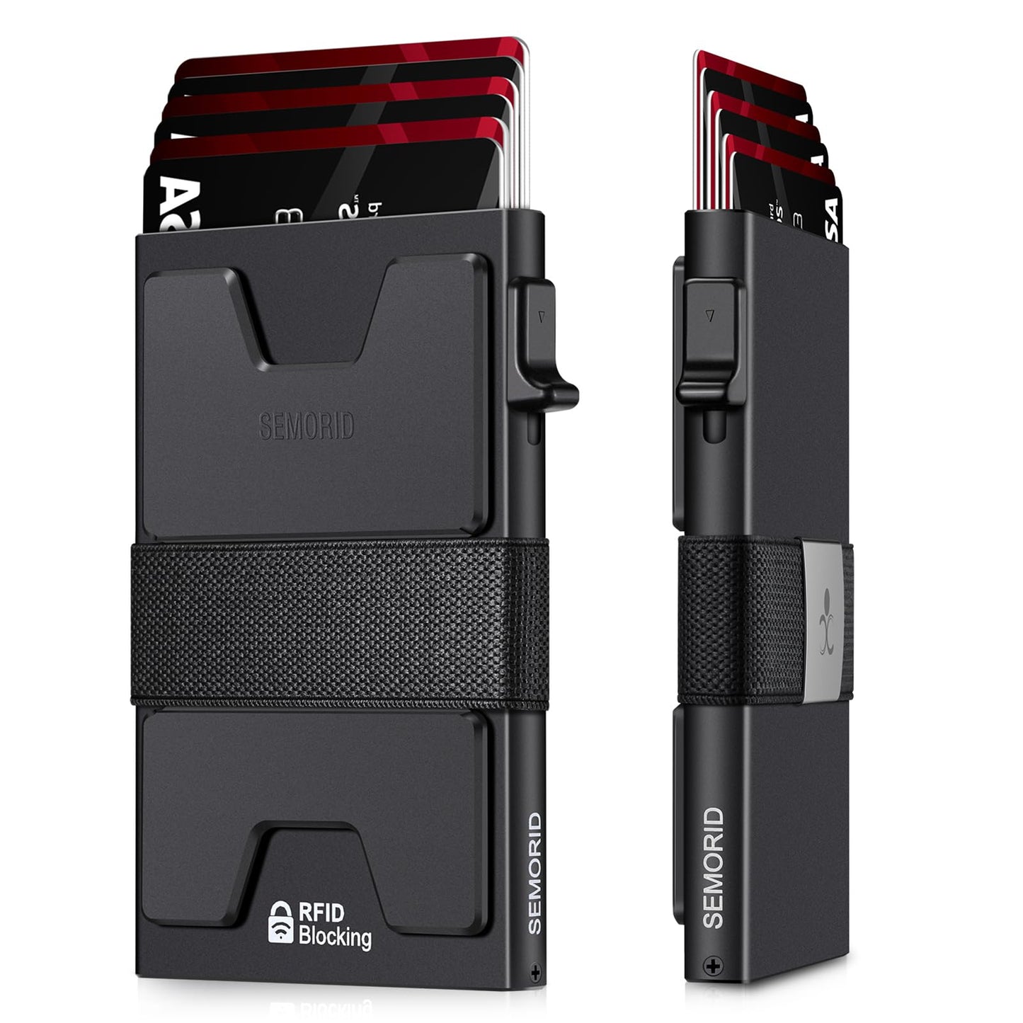 SEMORID Billetera Tarjetero Delgada de Aluminio para Hombre (Negro)