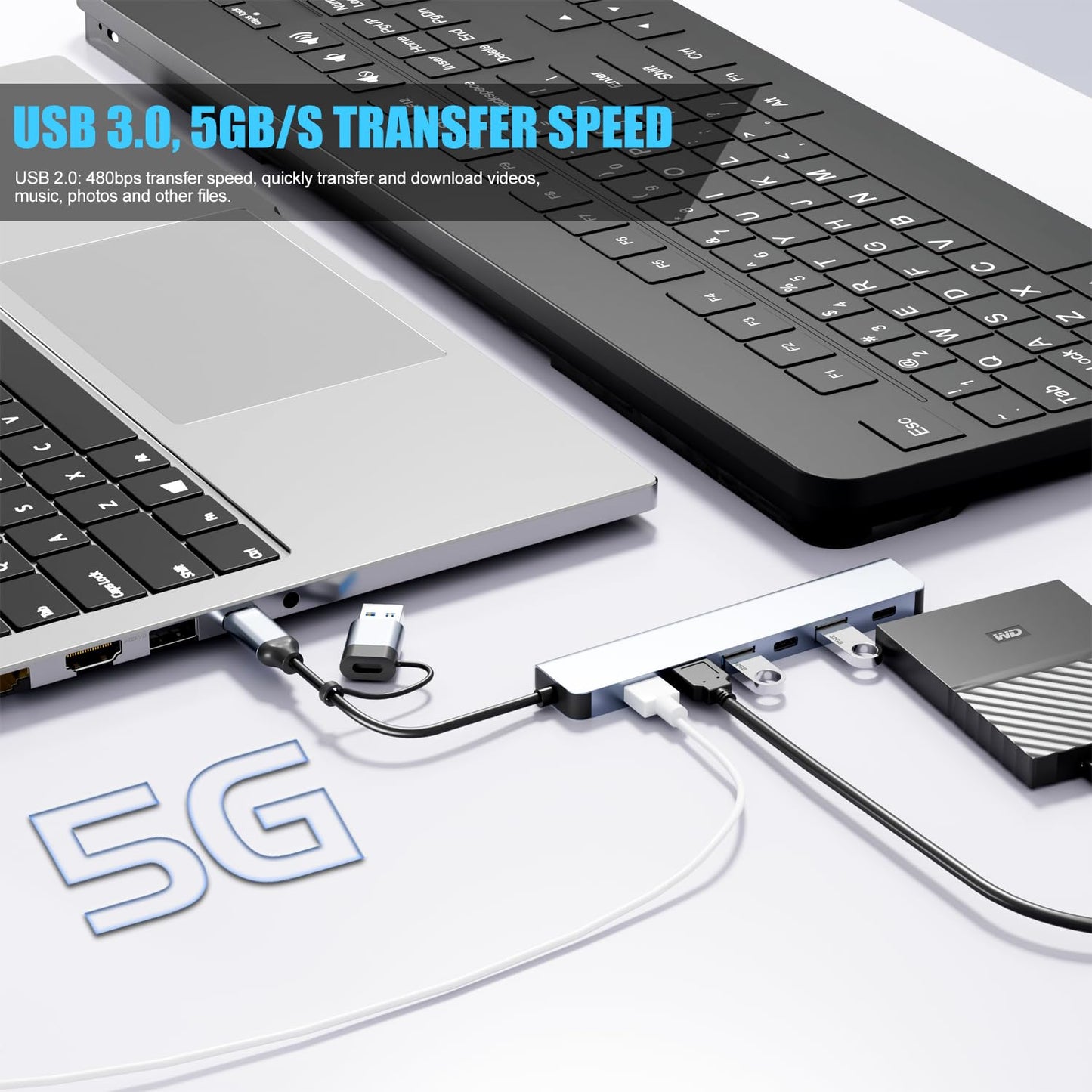 BERLAT Hub USB C y USB de Aluminio 7 en 1 (Versión Actualizada)