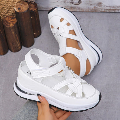 Betadog Women's Sports Sandals Casual Side Hollow Paste Slope Bottom Roman Shoes Summer Sandal Slippers for Women with Strap (White