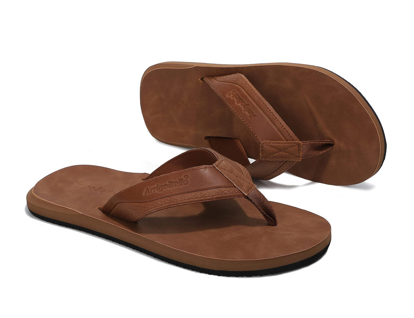 AX BOXING Mens Flip Flops Leather Thong Sandals Casual Comfort Slides Slippers (B-Yellow