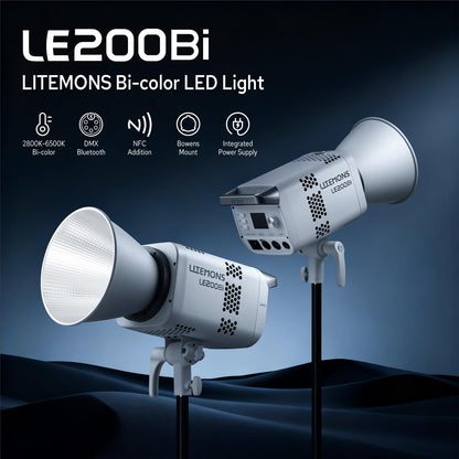 Godox Litemons LE200Bi Bicolor LED Video Light, 220W 57700Lux@1M CRI98+ Bowens Mount LED Light, Studio Bright with APP Control, 11 FX Effects, 0-100% Brightness(White)