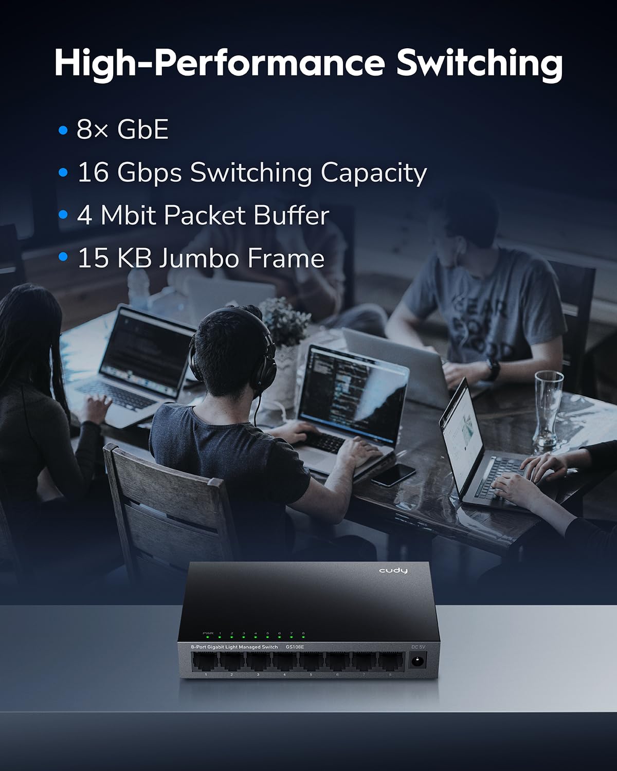 Cudy Switch Gigabit de 8 Puertos GS108E (Smart Managed / Escritorio y Pared)