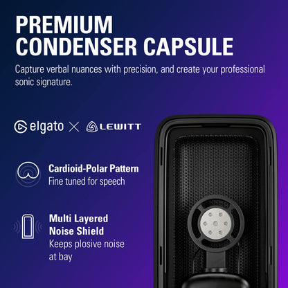 Elgato Wave:3 - Premium Studio Quality USB Condenser Microphone for Streaming, Podcast, Gaming and Home Office, Free Mixer Software, Sound Effect Plugins, Anti-Distortion, Plug ’n Play, for Mac, PC