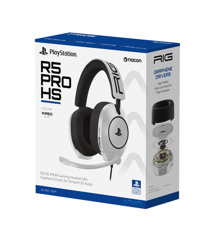RIG R5 Spear PRO HS Wired Gaming Headset Officially Licensed for PlayStation, PS5, PS4, PC - 40mm Graphene Drivers, Tempest 3D Audio, Flip-to-Mute Mic, Memory Foam Cushions, 3.5mm -White