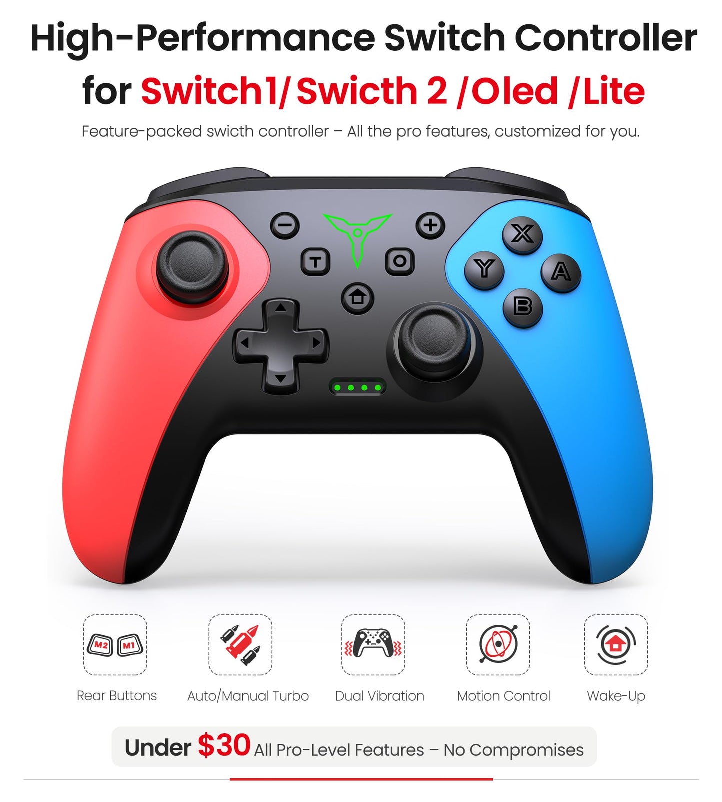 Wireless Switch Controller for Nintendo Switch/Switch 2/Lite/OLED Controller, Switch Controller with a Mouse Touch Feeling on Back Buttons, Extra Switch Pro Controller with Wake-up,Programmable, Turbo Function