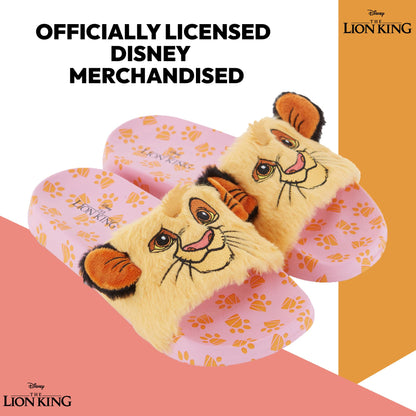 Disney Ladies Lion King Slides Sandals - Ladies Classic Simba Mufasa Timon and Pumba Slide Sandals Classic Lion King Slip On Slides (Pink Gold