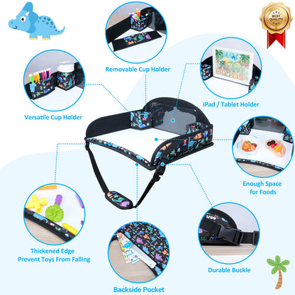 AZAMIA Bandeja de Viaje para Niños y Asiento de Coche (Diseño de Dinosaurio)