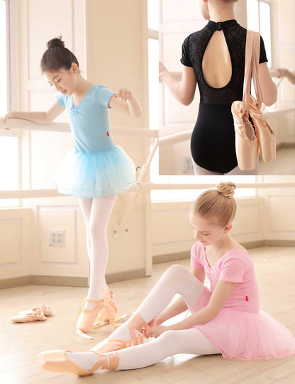 Daydance Girls Ballet Pointe Shoes Women Ballerina Shoes with Suede Sole Including Ribbon Band, Elastic Band, Toe Pad