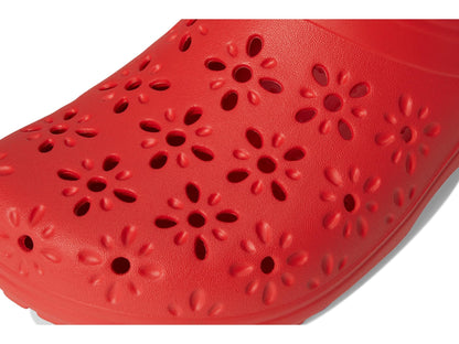 Crocs Classic Clogs with Floral Cut Out Design Cherry Red