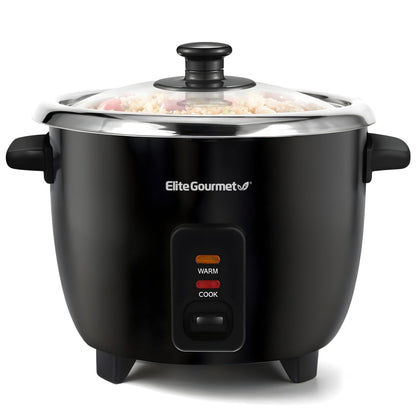 Elite Gourmet Olla Arrocera Eléctrica de 6 Tazas (Negro)