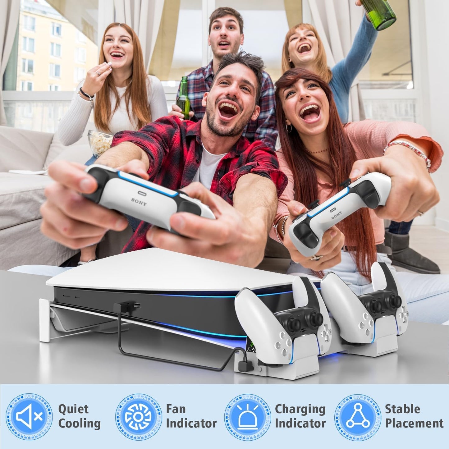 OIVO PS5 Horizontal Stand and Cooling Station with 3-Level Cooling Fan, Dual PS5 Controller Charger for PlayStation 5 Controller, Horizontal PS 5 Cooling Stand(Not for PS 5 Slim/Pro)