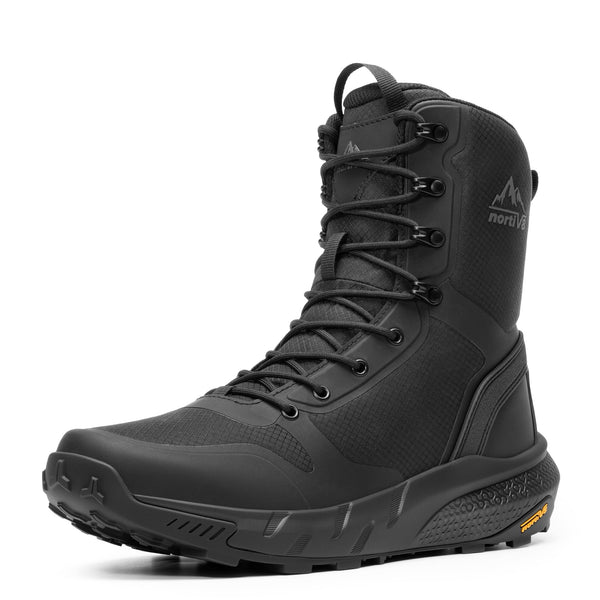 NORTIV 8 Men's Military Tactical Boot Lightweight Comfortable Boots for Work All Day Side Zipper Motorcycle Combat Hiking Boots Metrostrike(8-9 Inches), Black-9 Inches