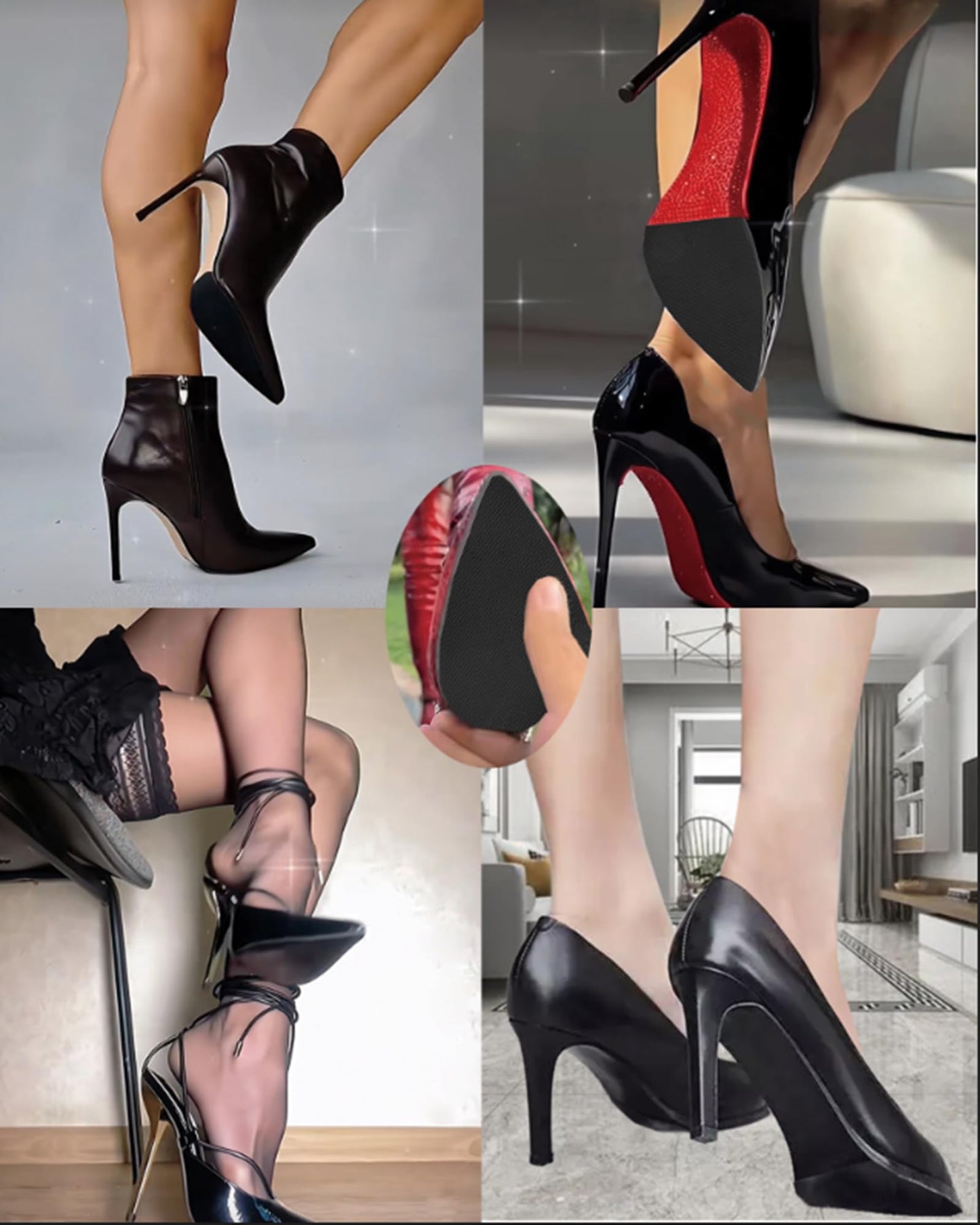 CZBYXA12 Black Shoe Sole Protector, Anti Slip Shoe Grips on Bottom of Shoes - Self-Adhesive Sole Guard & Bottom Protector - Non-Slip Shoe Pads for High Heels, Leather Shoes (6"x4", Black-2 Pairs)