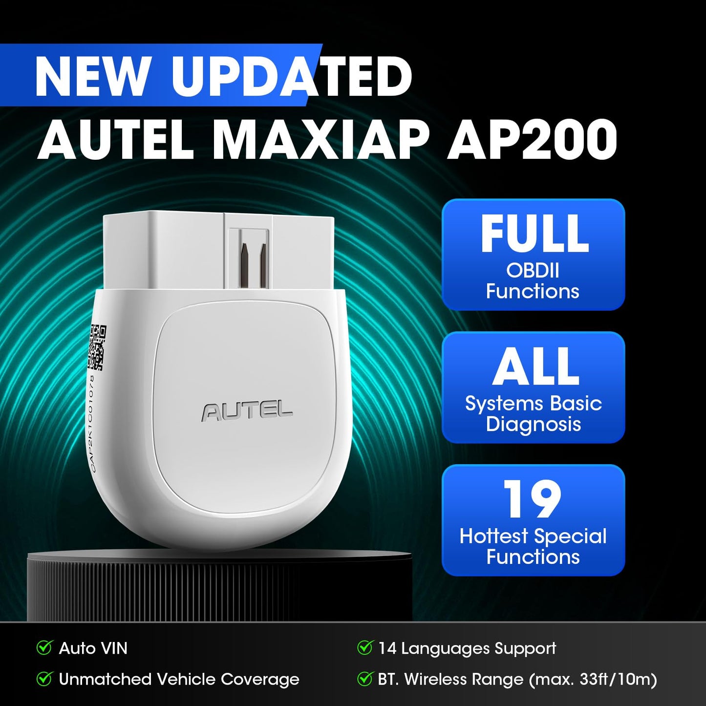 Autel Escáner Inalámbrico Bluetooth MaxiAP AP200 OBD2