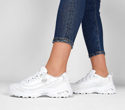 Skechers womens D'lites Fresh Start Memory Foam Lace-up Fashion Sneaker, White