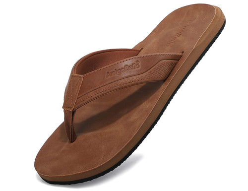 AX BOXING Mens Flip Flops Leather Thong Sandals Casual Comfort Slides Slippers (B-Yellow