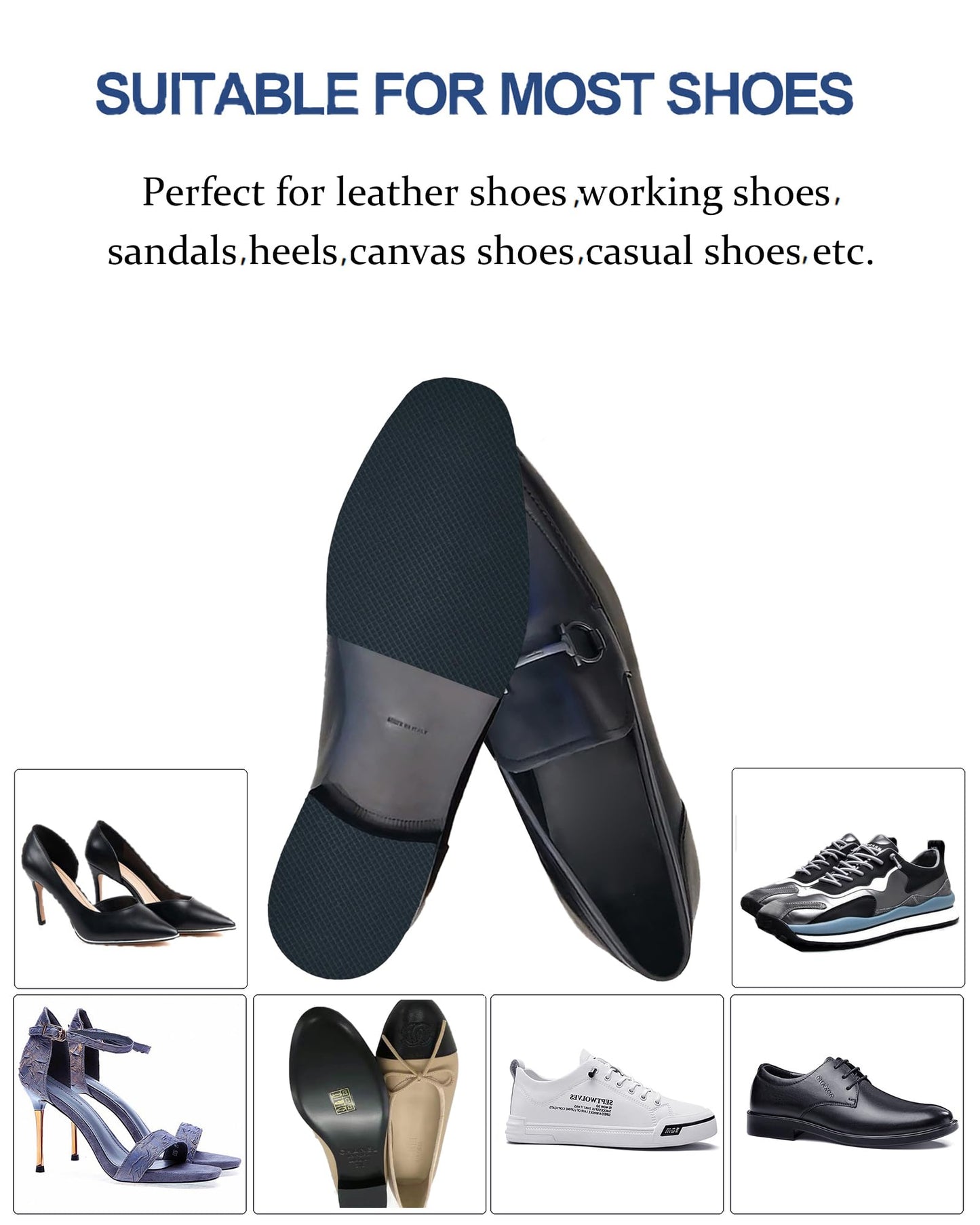 CZBYXA12 Black Shoe Sole Protector, Anti Slip Shoe Grips on Bottom of Shoes - Self-Adhesive Sole Guard & Bottom Protector - Non-Slip Shoe Pads for High Heels, Leather Shoes (6"x4", Black-2 Pairs)