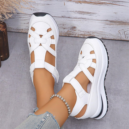 Betadog Women's Sports Sandals Casual Side Hollow Paste Slope Bottom Roman Shoes Summer Sandal Slippers for Women with Strap (White