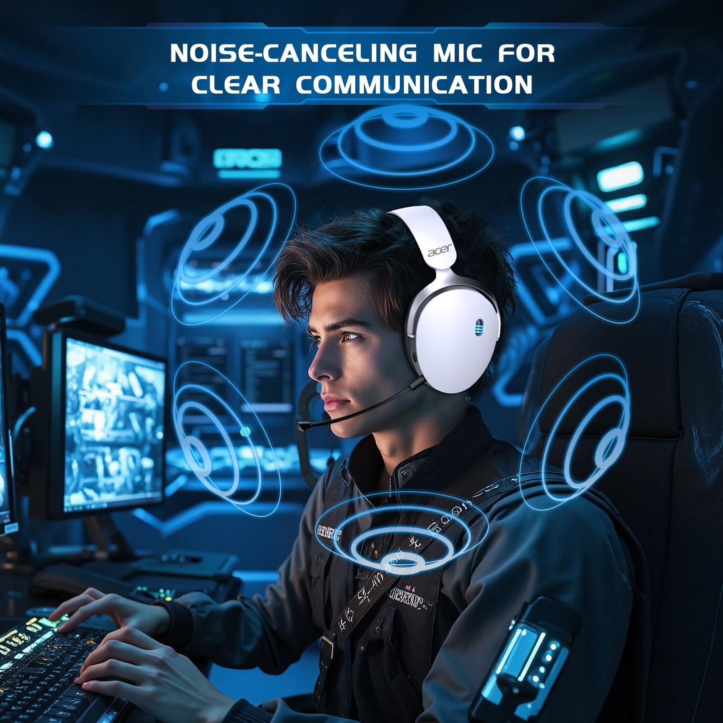 Acer 2.4GHz Wireless Gaming Headsets for PS5, PS4, PC, Switch, Tri-Mode Gaming Headphones with Noise Canceling Mic, Stereo Sound, 40+Hr Battery, 50mm Drivers - White