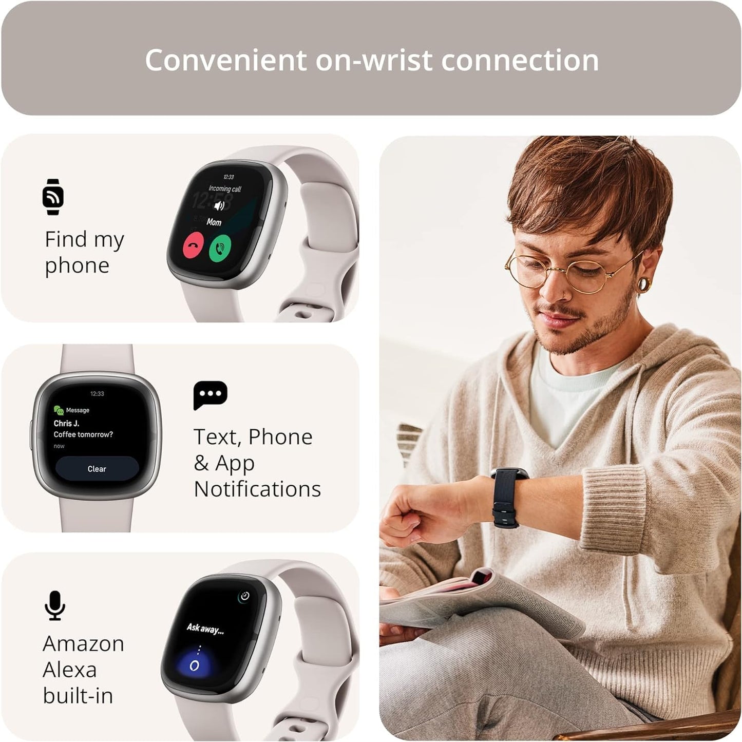 Fitbit Sense 2 Reloj Inteligente Avanzado de Salud y Fitness (Blue Mist/Pale Gold)