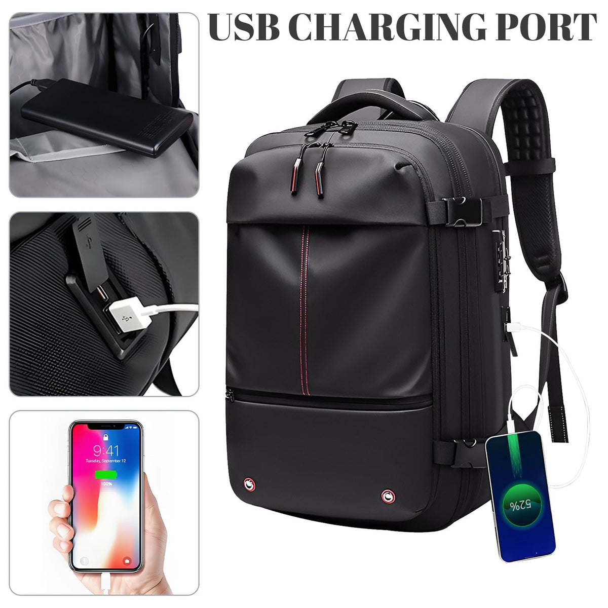 BYED Vacuum Backpack Travel-Expandable Compression Backpack with Air Pump,Usb,Tsa Lock, Air Backpacks with Removable Vacuum Bag,Carry On Vacpack for Men and Women