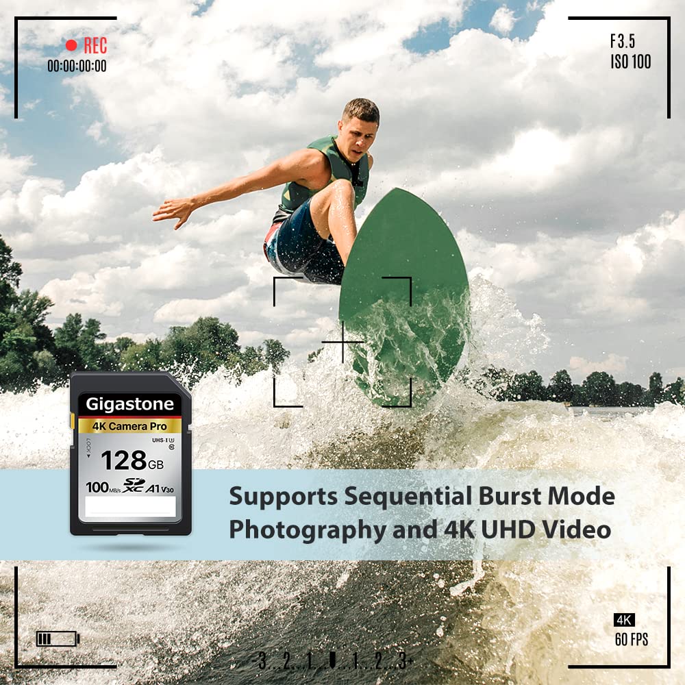 【5-Years Data Recovery】 GIGASTONE 128GB SD Card, 4K Camera Pro, A1 V30 SDXC Memory Card 4K UHD Video Compatible with Canon Digital Camera, with 1 Mini Case