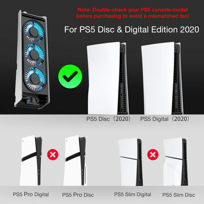 MEQI PS5 Cooling Fan, MEQI PS5 Accessories Upgraded Quiet Cooler Fan with LED Light & USB 3.0 Hubs, Efficient Cooling Station for PlayStation 5 Disc/Digital Edition