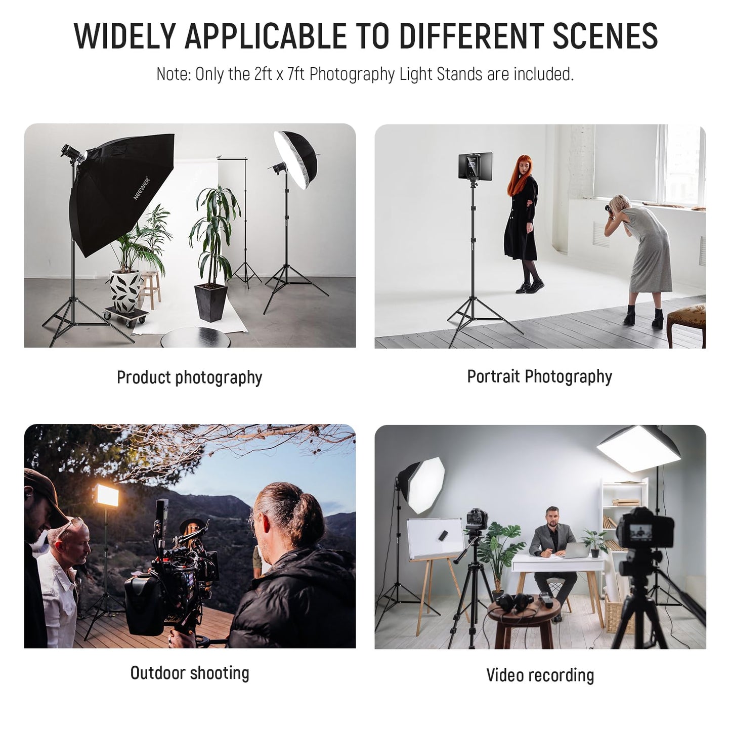 NEEWER Photography Light Stand, 7 Feet / 210cm Aluminum Alloy Photo Studio Tripod Stands for Video, Portrait and Photography Lighting, Reflectors, Soft Boxes, Umbrellas, Backgrounds (2 Pieces)