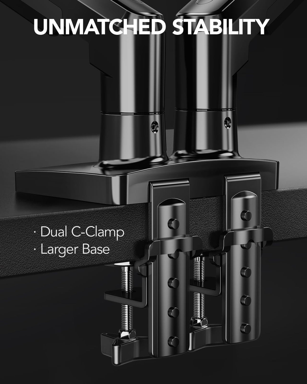 HUANUO FlowLift™ Dual Monitor Stand, Fully Adjustable Gaming Monitor Desk Mount for 13–32″ Computer Screens, Full Motion VESA 75x75/100x100 with C-Clamp & Grommet Base, Each Arm Holds 4.4 to 19.8 lbs