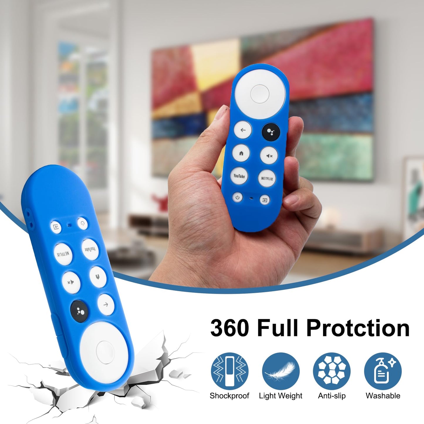 Funda Protectora para Control Remoto por Voz Chromecast 2020 (Azul Océano y Negro)