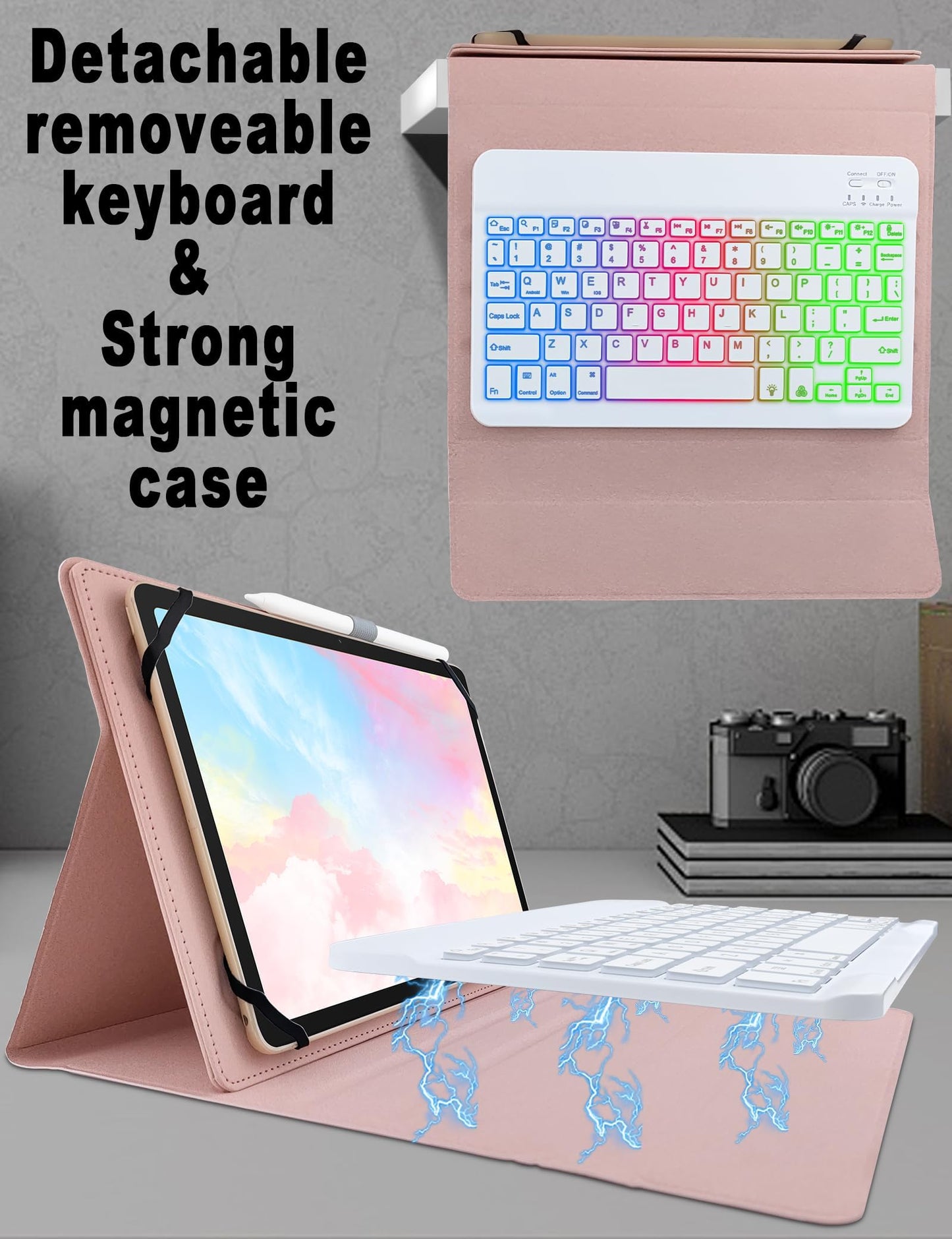XCHYTECHER Funda con Teclado Universal para Tabletas (Rosa)