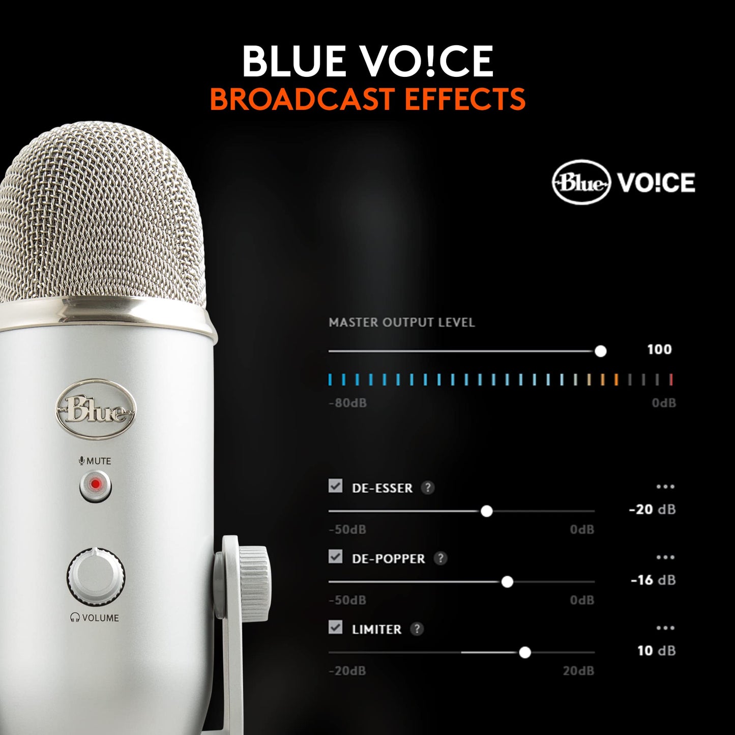 Logitech Creators Blue Yeti USB Microphone for PC, Mac, Gaming, Recording, Streaming, Podcasting, Studio and Computer Condenser Mic with Blue VO!CE Effects, 4 Pickup Patterns, Plug and Play - Silver