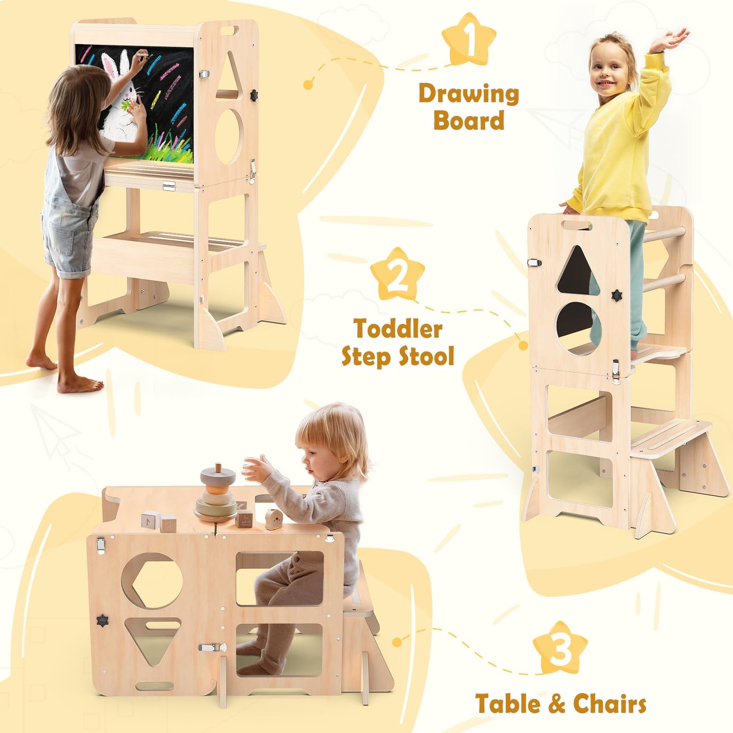 Woodure Taburete de Cocina 4 en 1 para Niños