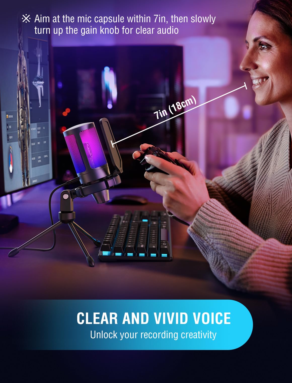 FIFINE Micrófono USB para Juegos AmpliGame (Para PC/PS5)