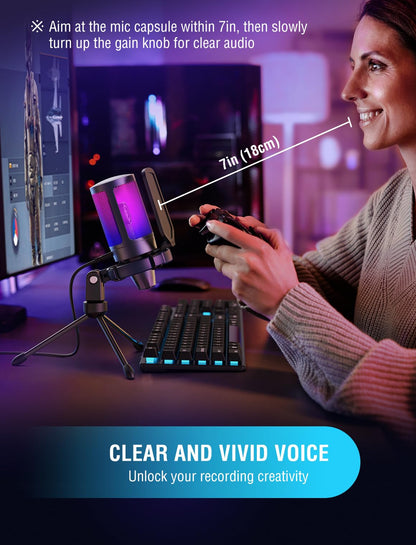 FIFINE Micrófono USB para Juegos AmpliGame (Para PC/PS5)