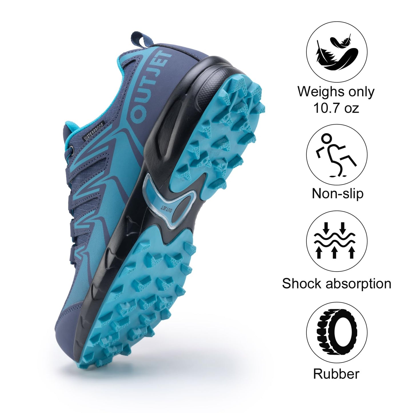 OUTJET Women's Waterproof Hiking Shoes Lightweight Non-Slip Trails Walking Shoes Outdoor Sneakers Blue